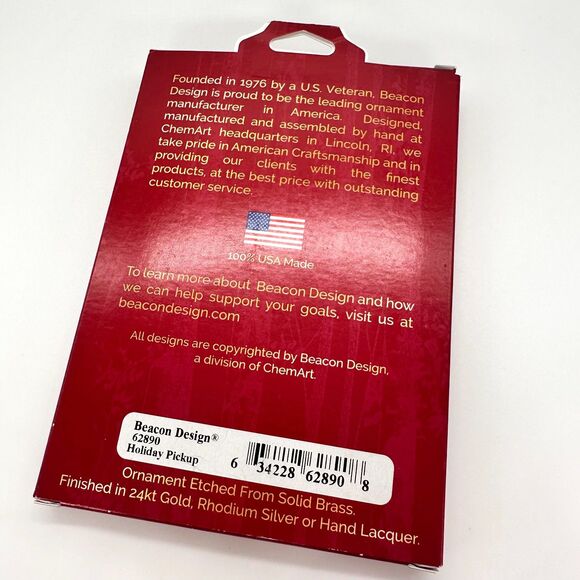 Beacon Design Holiday Pickup Dog Red Truck Tree USA Brass Christmas Ornament - Picture 2 of 7